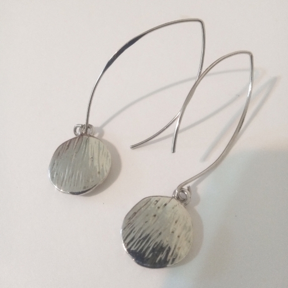 Fashion Earrings 2.5" Dangle Silver Tone Round Disk With Crystals/Rhinestones - Picture 3 of 5